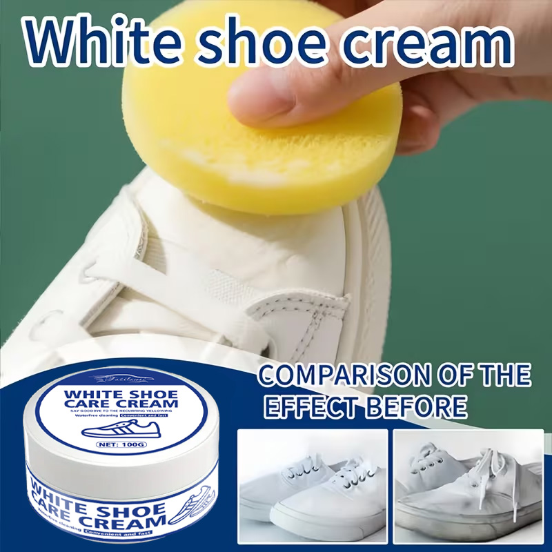Sneaker Care Whitener - ホワイトスニーカーケアクリーム（スポンジ付き）：黄ばみを除去、白くする、栄養を与える—長持ちする輝き、家庭に優しい