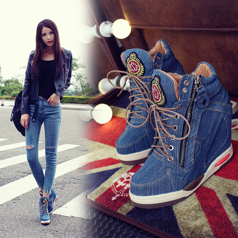 Sneaker Zone - 女性用ハイヒールデニムスニーカー,ラージサイズ,プラットフォーム,カジュアル,ファッショナブル,サイドクロージャー,加硫