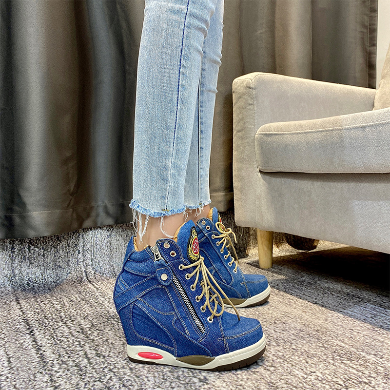 女性用ハイヒールデニムスニーカー,ラージサイズ,プラットフォ - Sneaker Zone のレビューと価格